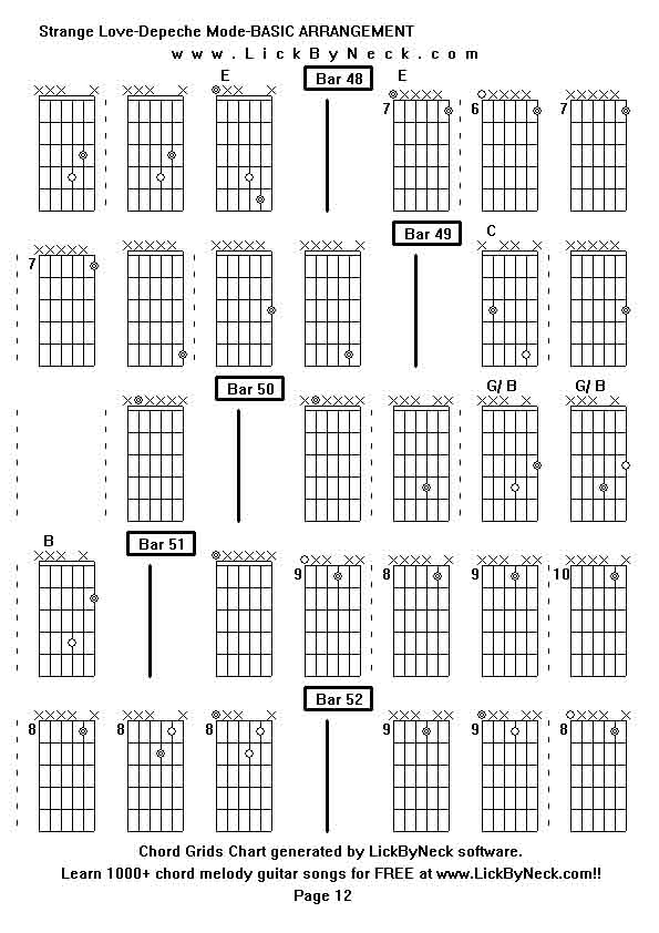 Chord Grids Chart of chord melody fingerstyle guitar song-Strange Love-Depeche Mode-BASIC ARRANGEMENT,generated by LickByNeck software.